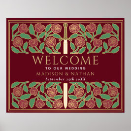 Poster Sinal de Boas-Vindas do Casamento Real Espada Flor