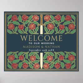 Poster Sinal de Boas-Vindas do Casamento Real Espada Flor