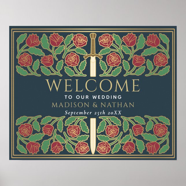 Poster Sinal de Boas-Vindas do Casamento Real Espada Flor (Frente)