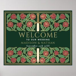 Poster Sinal de Boas-Vindas do Casamento Real Espada Flor