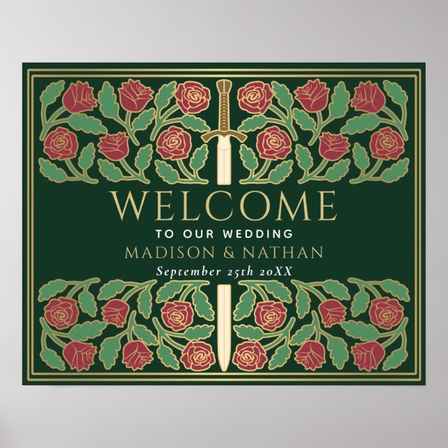 Poster Sinal de Boas-Vindas do Casamento Real Espada Flor (Frente)