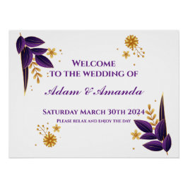 Pôster Sinal de Boas-Vindas do Casamento - Roxo e Dourado