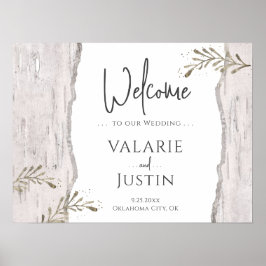 Poster Sinal de Boas-vindas do Casamento Rustic Birch Woo