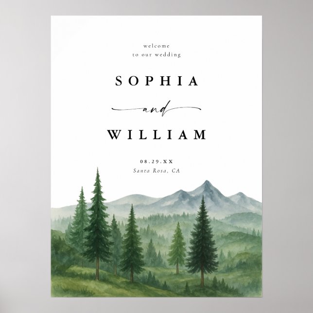 Poster Sinal de Boas-vindas do Casamento Rustic Mountain (Frente)