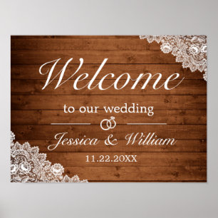 Poster Sinal de Boas-vindas do Casamento Rustic Wood & Wh