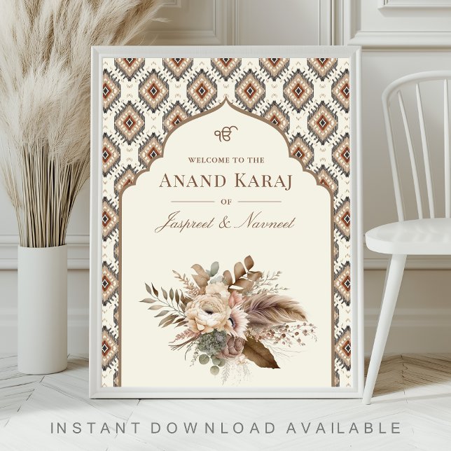 Poster Sinal de Boas-Vindas do Casamento Sikh Boho Ivory  (Criador carregado)