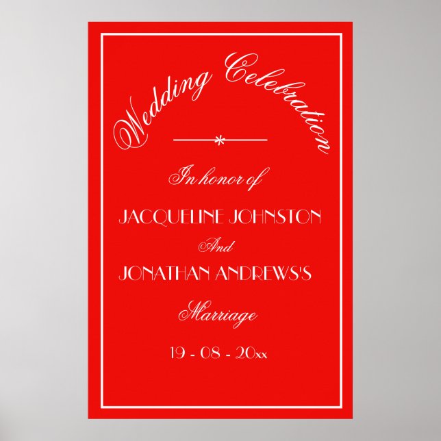 Poster Sinal de boas-vindas do Casamento Vermelho Chic Pe (Frente)