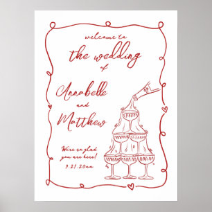 Poster Sinal de Boas-vindas do Casamento Whimsical Vermel