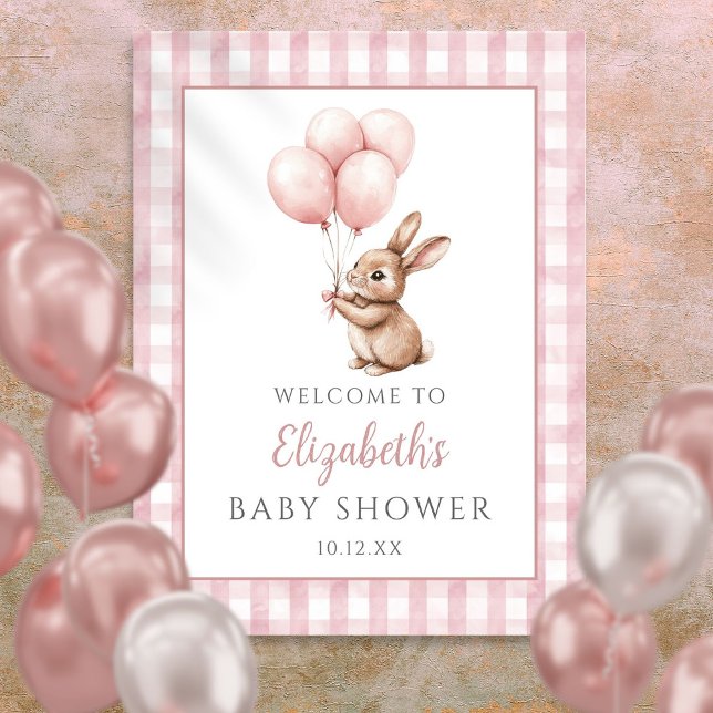 Poster Sinal de Boas-Vindas do Chá de Bebê do Coelhinho R (Little Bunny Pink Baby Shower Welcome Sign)