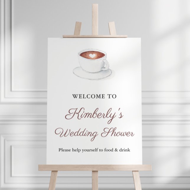 Poster Sinal de boas-vindas do Chá de casamento de mistur (Coffee Cup Love Is Brewing Bridal Shower Party Welcome Sign)