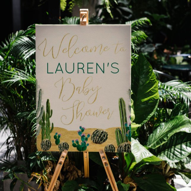 Poster Sinal de boas-vindas do Chá de fraldas Boho Cactus (Criador carregado)