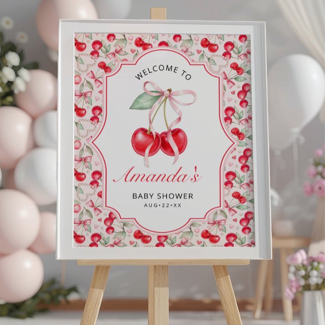 Poster Sinal de boas-vindas do Chá de fraldas Cherry (Baby Shower Welcome Poster )