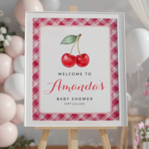 Poster Sinal de boas-vindas do Chá de fraldas Cherry com 