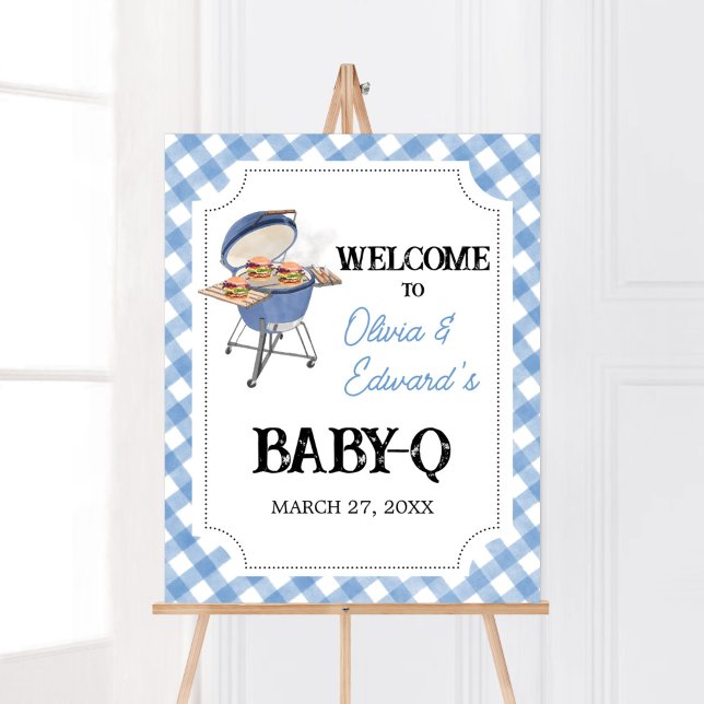 Poster Sinal de boas-vindas do Chá de fraldas de Burger A (Boy Backyard BBQ Baby Shower Welcome Sign)