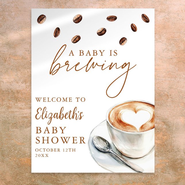 Poster Sinal de boas-vindas do Chá de fraldas de café de  (Coffee Brewing Baby Shower Welcome Sign)
