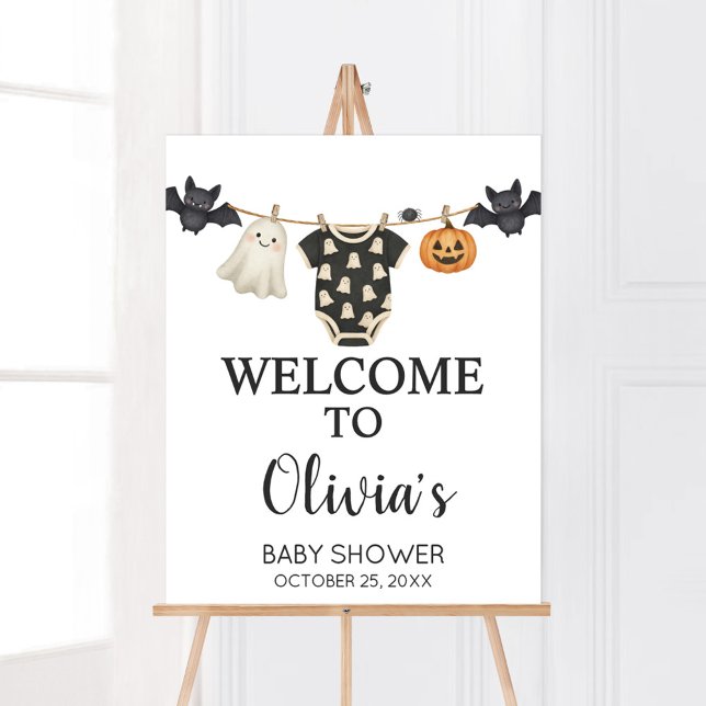 Poster Sinal de boas-vindas do Chá de fraldas de linha de (Halloween Little Boo Clothesline Baby Shower Sign)