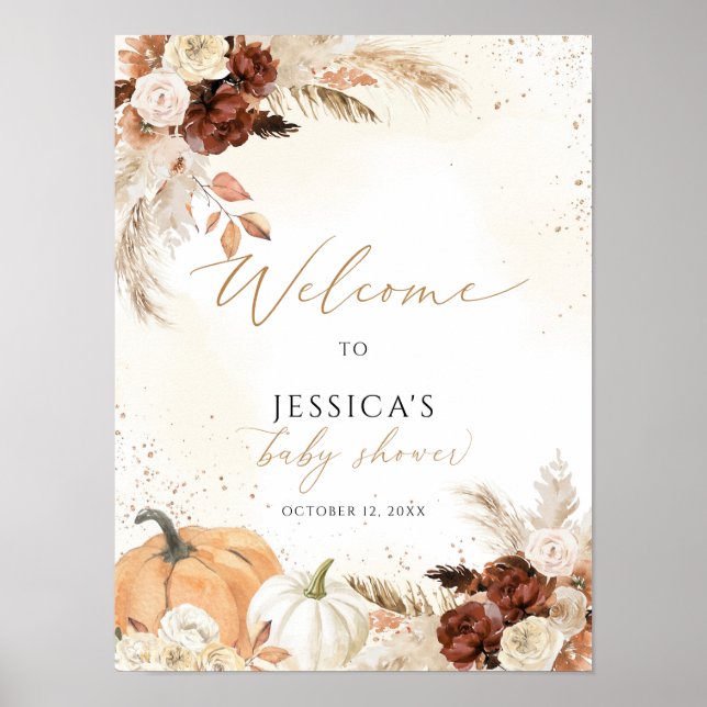 Poster Sinal de boas-vindas do chá de fraldas de queda, p (Frente)