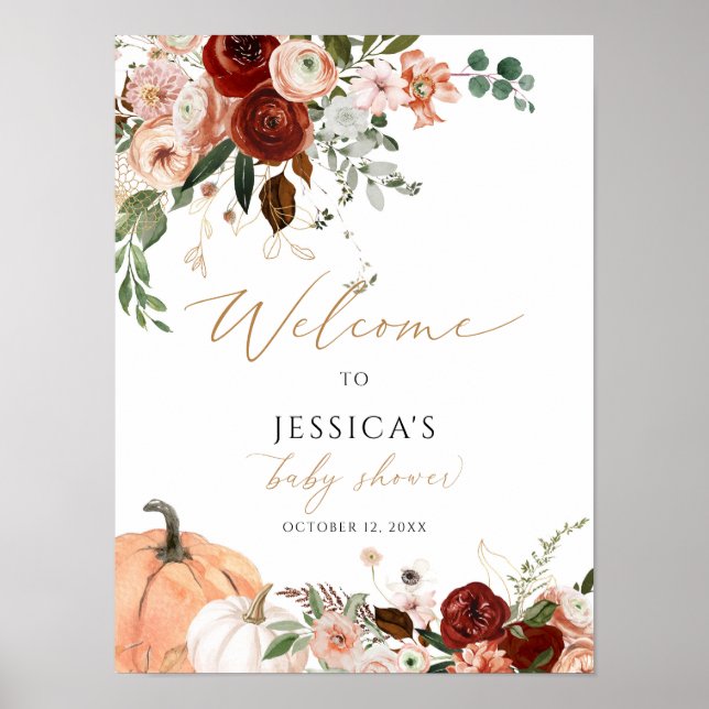 Poster Sinal de boas-vindas do chá de fraldas de queda, p (Frente)