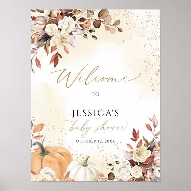 Poster Sinal de boas-vindas do chá de fraldas de queda, p (Frente)