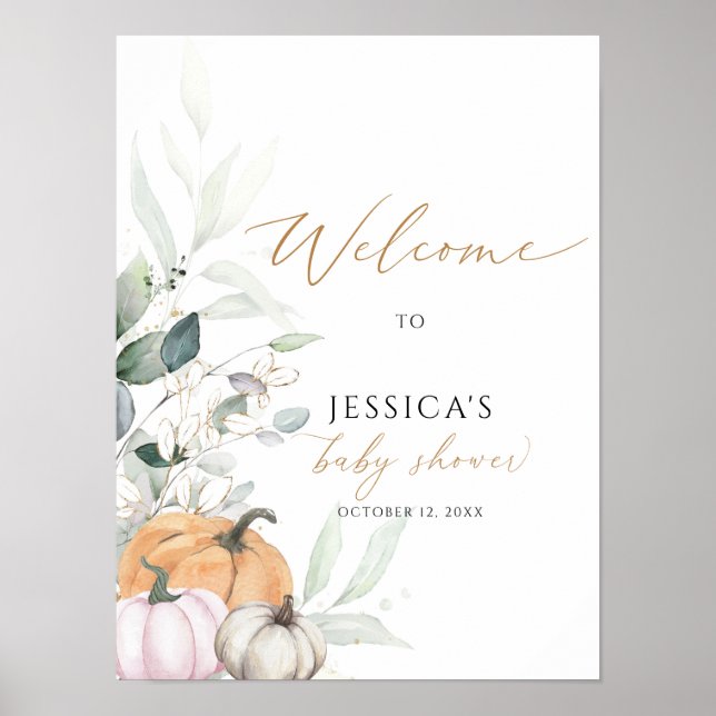 Poster Sinal de boas-vindas do chá de fraldas de queda, p (Frente)