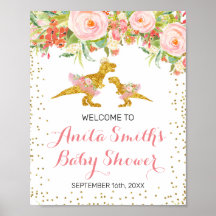 Sinal de boas-vindas do chá de fraldas Dino, rosa