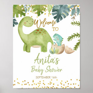 Poster Sinal de boas-vindas do Chá de fraldas Dinosaur