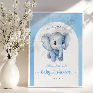 Poster Sinal de boas-vindas do Chá de fraldas Elefante Az