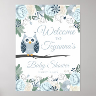 Poster Sinal de Boas-vindas do Chá de fraldas Floral Blue