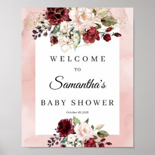 Poster Sinal de boas-vindas do chá de fraldas floral cor