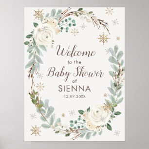 Poster Sinal de boas-vindas do Chá de fraldas Floral de i
