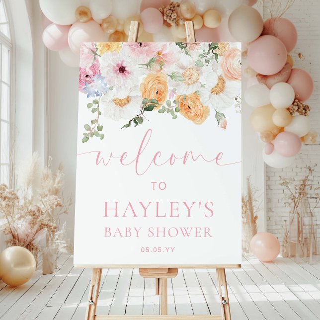 Poster Sinal de boas-vindas do Chá de fraldas Millie Flor (Welcome Sign Baby Shower MIllie )