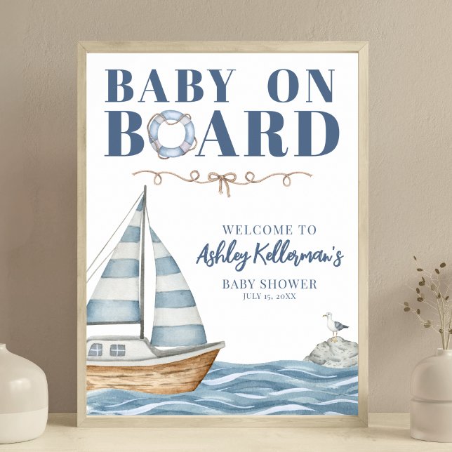 Poster Sinal de boas-vindas do Chá de fraldas náutico (Nautical Baby Shower Welcome Sign)
