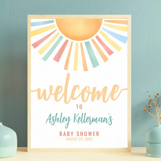 Poster Sinal de boas-vindas do Chá de fraldas Sun Sunshin (Sun Sunshine Baby Shower Welcome Sign)
