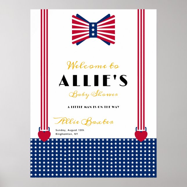 Poster Sinal de boas-vindas do Chá de fraldas Vermelho Az (Frente)