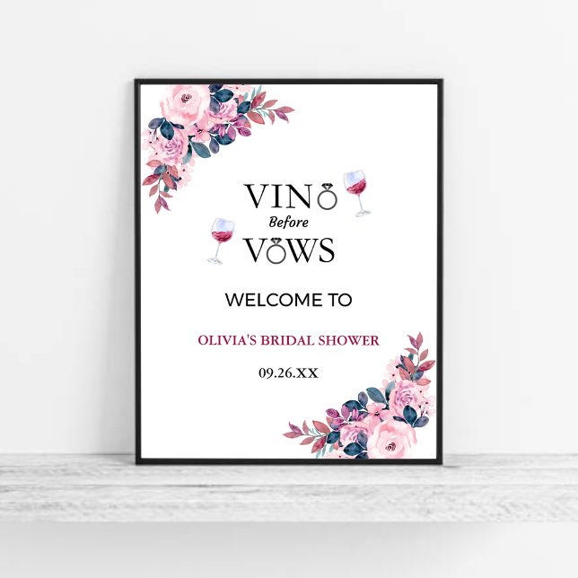 Poster Sinal de boas-vindas do Chá de panela de vinho ant (Vino Before Vows Wine Bridal Shower Welcome Sign )
