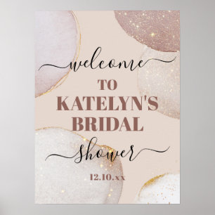 Poster Sinal de boas-vindas do Chá de panela Dourado rosa