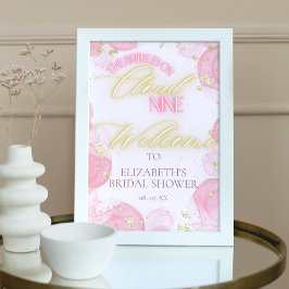 Poster Sinal de boas-vindas do Chá de panela Dourado Rosa