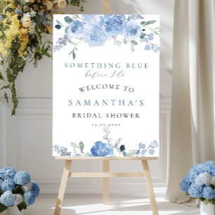 Poster Sinal de Boas-vindas do Chá de panela Floral Azul