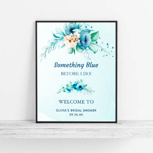 Poster Sinal de Boas-vindas do Chá de panela Floral Azul