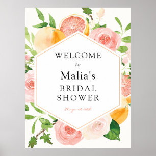 Poster Sinal de boas-vindas do Chá de panela Floral Citru
