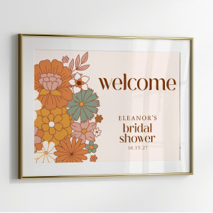 Poster Sinal de boas-vindas do Chá de panela Floral Retro