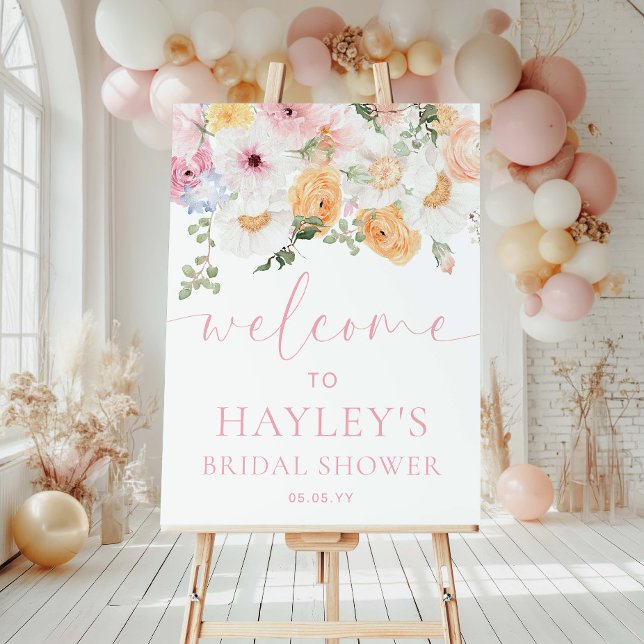 Poster Sinal de boas-vindas do Chá de panela Millie Flora (Welcome Sign Bridal Shower MIllie )
