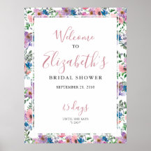 Sinal de boas-vindas do Chá de panela Roxo Floral