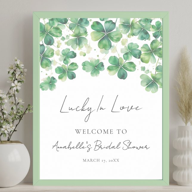 Poster Sinal de boas-vindas do Chá de panela Shamrock (Shamrock Bridal Shower Welcome Sign)