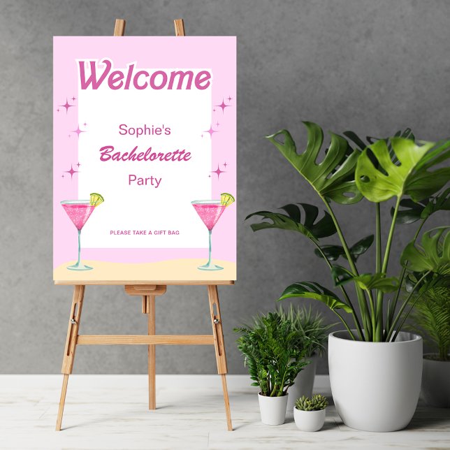 Poster Sinal de boas-vindas do Cocktail de Partido Rosa (Pink Party Bachelorette Welcome Sign)