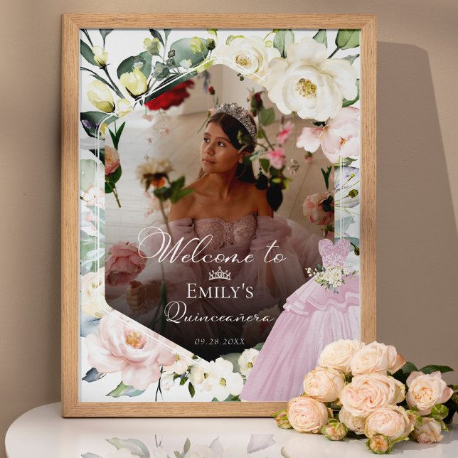 Poster Sinal de boas-vindas do Colar Rosa Foto Floral Qui (Criador carregado)