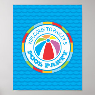 Poster Sinal de Boas-vindas do Colorir Beach Ball Piscina