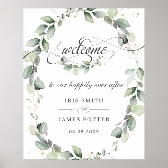 Poster Sinal de Boas-vindas do Dourado Casamento Rustic G (Frente)