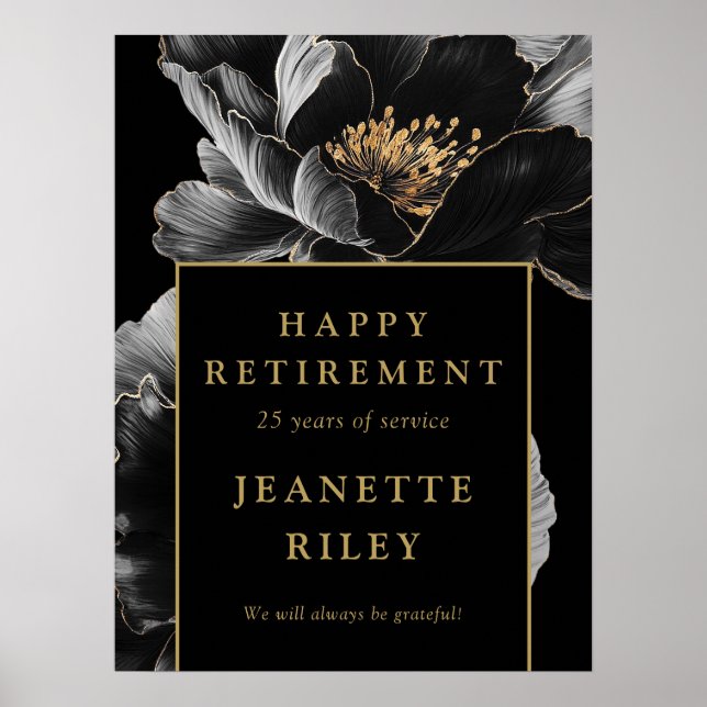 Poster Sinal de Boas-vindas do Dourado Floral Feliz Retir (Frente)