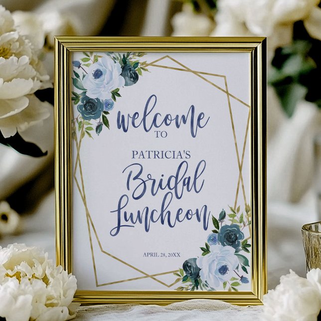 Poster Sinal de Boas-vindas do Dusty Blue Floral Bridal (Criador carregado)